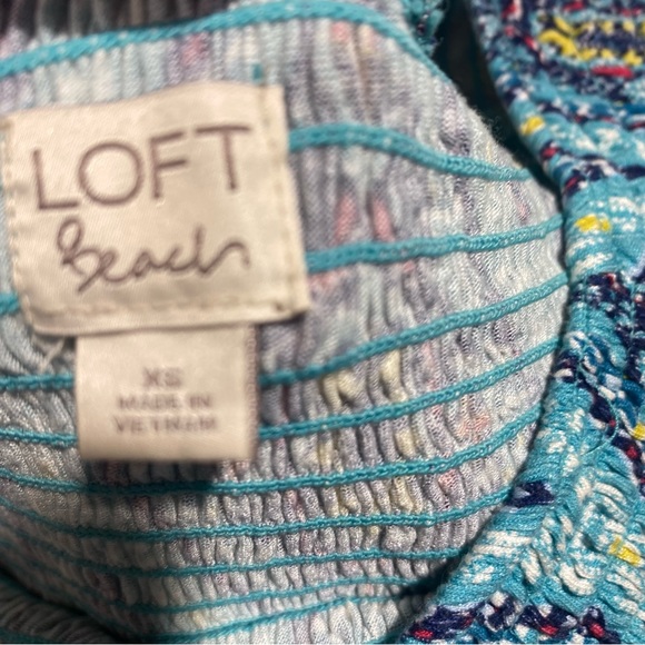 Loft Beach Blue Smocked Off The Shoulders Short Sleeve Flowy Maxi Dress XS - Picture 11 of 14